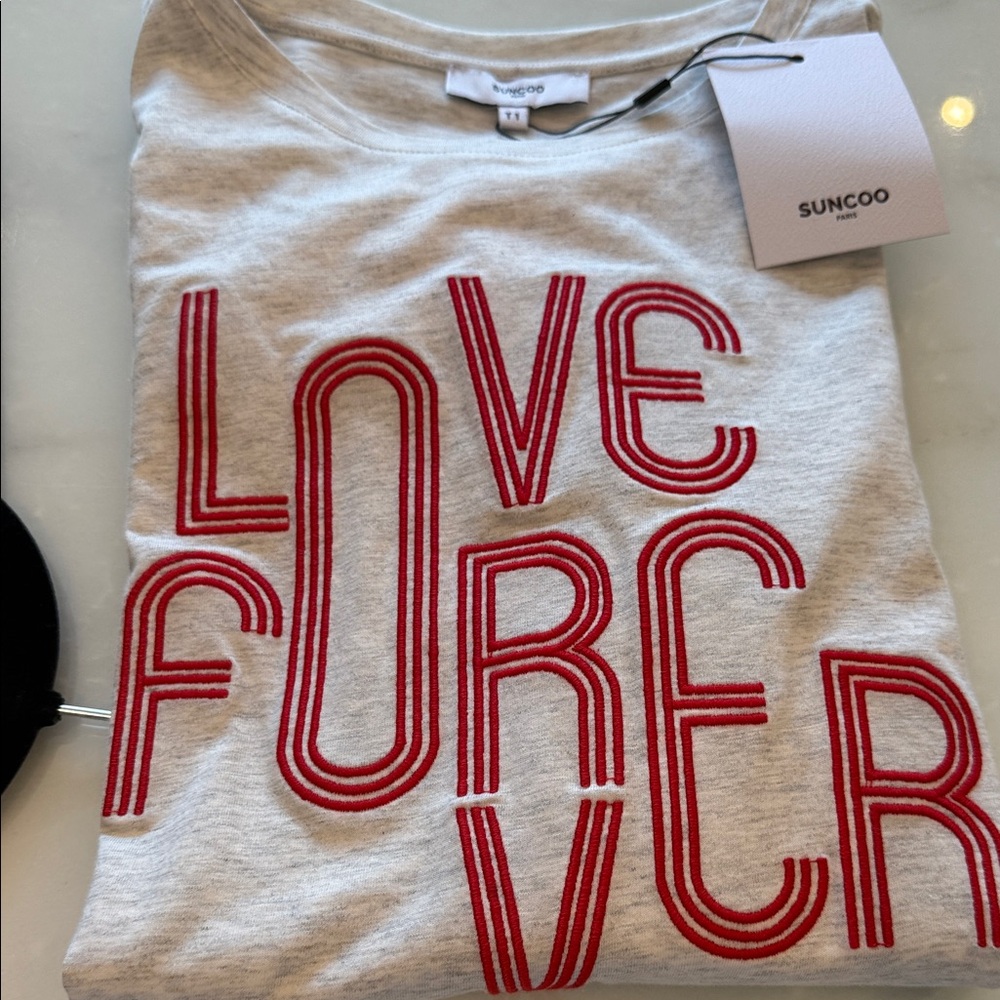SUNCOO Kids Light Gray Tee with Red Love Print